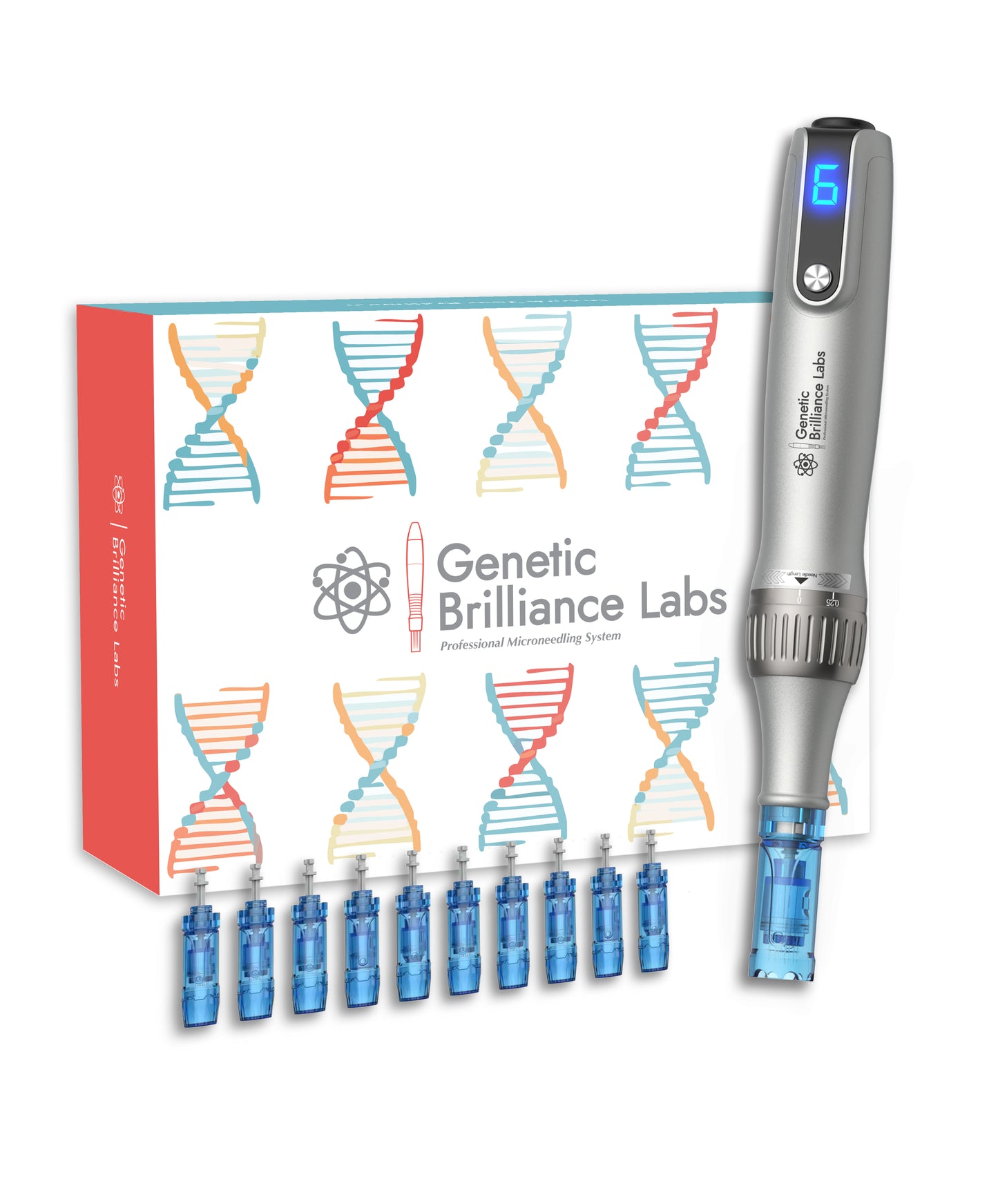 Genetic Brilliance Labs Microneedling Pen Kit with LED display and cartridge set